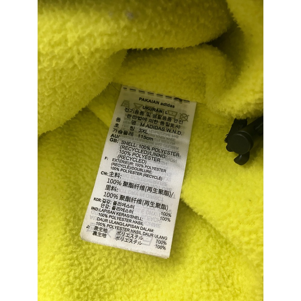 Adidas Primeblue Mens Large Black Neon Yellow Fleece‎ Lined Hooded Jacket L NWOT - Picture 6 of 13